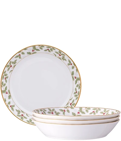 Noritake Holly & Berry Gold Collection Coupe Dinner Bowls, Set of 4