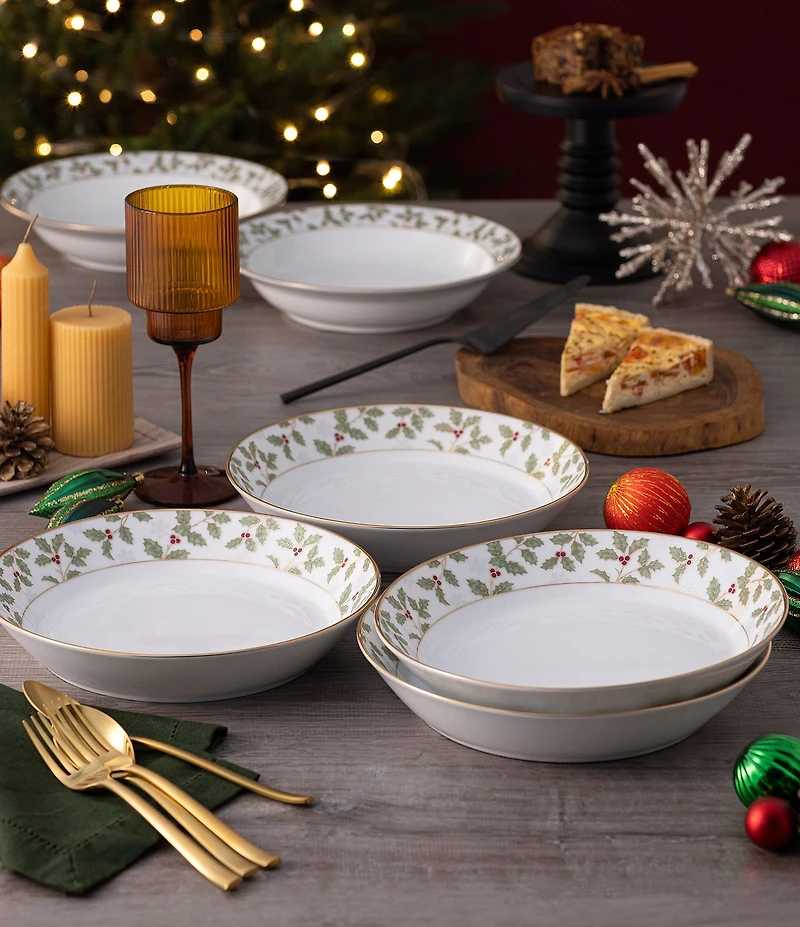 Noritake Holly & Berry Gold Collection Coupe Dinner Bowls, Set of 4