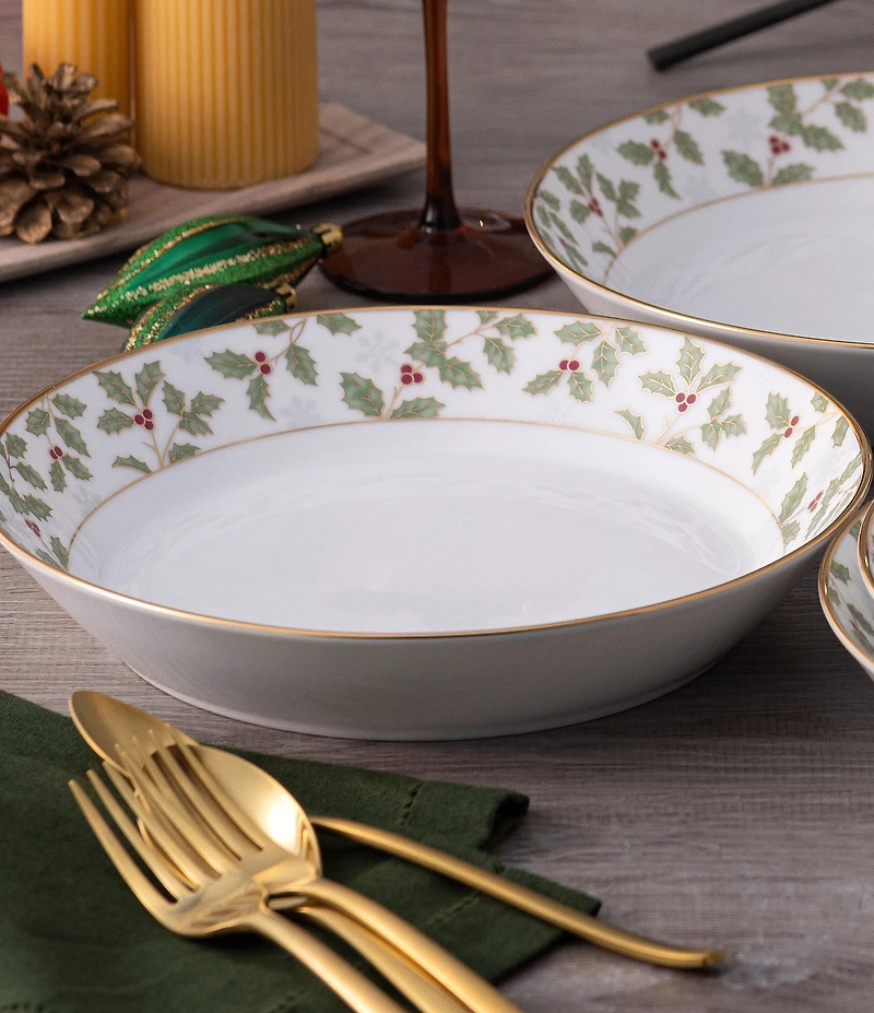 Noritake Holly & Berry Gold Collection Coupe Dinner Bowls, Set of 4