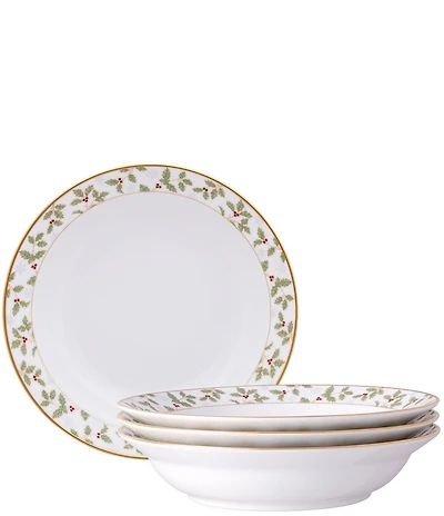 Noritake Holly & Berry Gold Collection Rim Dinner Bowls, Set of 4
