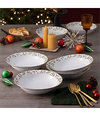 Noritake Holly & Berry Gold Collection Rim Dinner Bowls, Set of 4