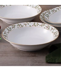 Noritake Holly & Berry Gold Collection Rim Dinner Bowls, Set of 4