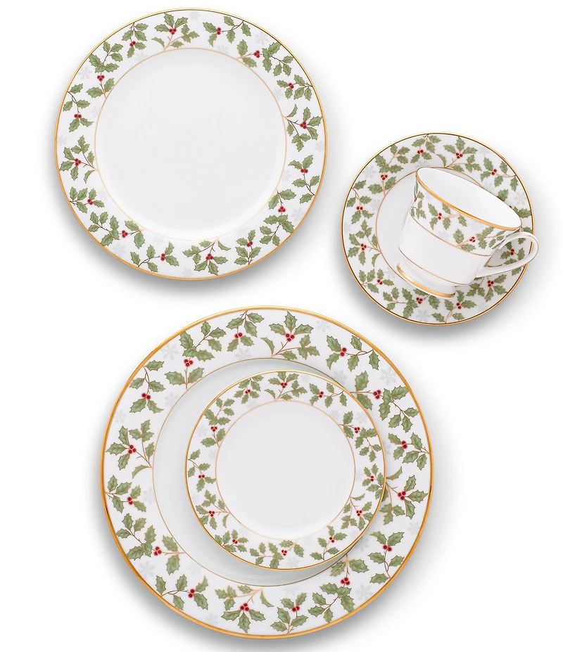 Noritake Holly & Berry Gold Collection Salad / Dessert Plates, Set of 4