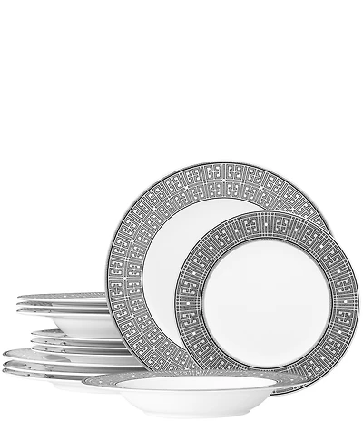 Noritake Infinity Collection Fret Pattern Banded 12-Piece Set, Service For 4