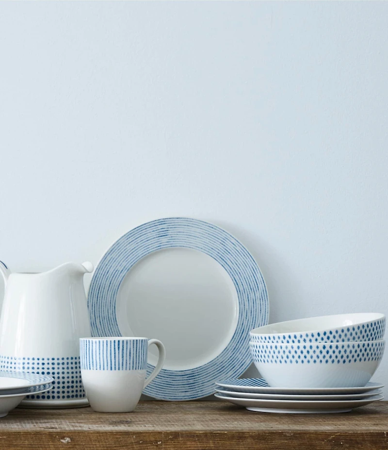 Noritake Khaki Hammock Collection Rimmed Stripe Salad Plates, Set of 4