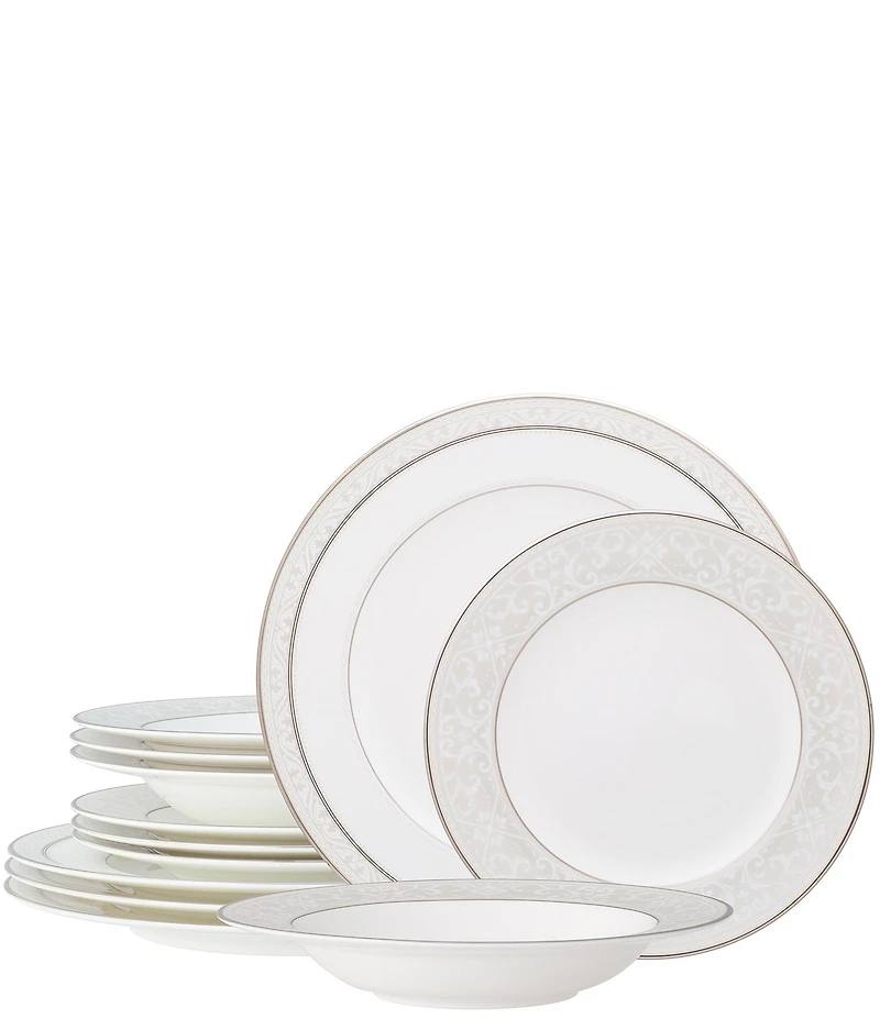 Noritake Montvale Collection Scroll Banded Dinnerware Set, Service For 4