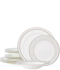 Noritake Montvale Collection Scroll Banded Dinnerware Set, Service For 4