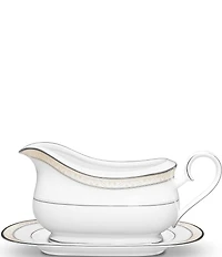 Noritake Montvale Scroll Platinum Bone China Gravy Boat w/ Stand