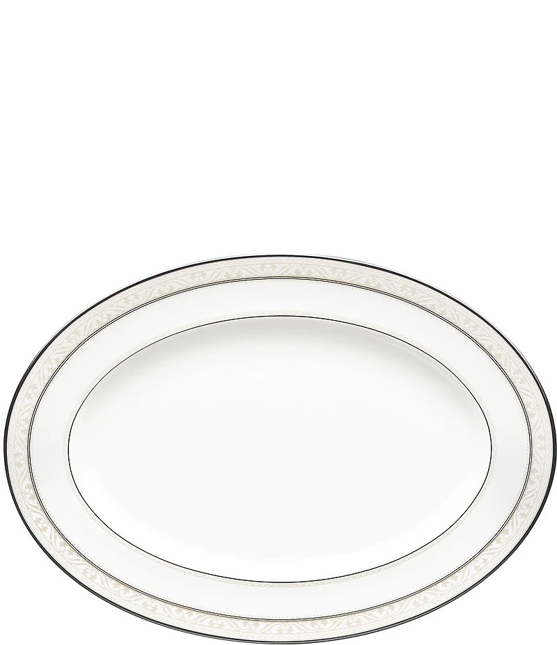 Noritake Montvale Scroll Platinum Bone China Oval Platter