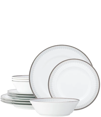 Noritake Silver Colonnade Collection 12-Piece Set, Service For 4