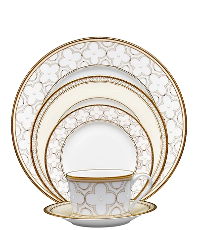 Noritake Trefolio Collection Gold Banded Patterned Place Setting