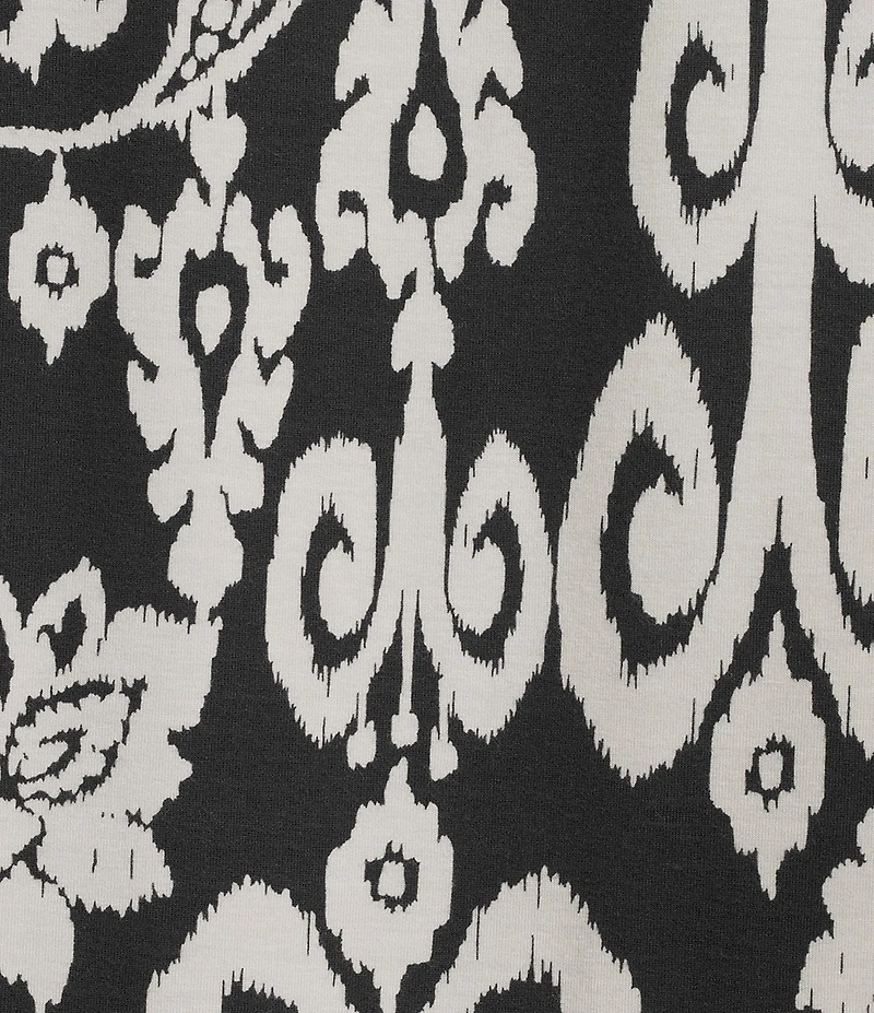 Nottibianche Ikat Paisley Print Short Sleeve Split Round Neck Coordinating Knit Sleep Top