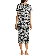 Nottibianche Ikat Paisley Print Short Sleeve V-Neck Knit Caftan