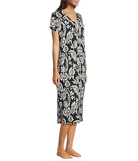 Nottibianche Ikat Paisley Print Short Sleeve V-Neck Knit Caftan