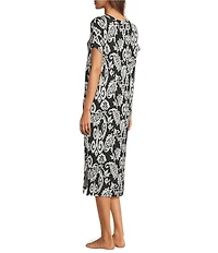Nottibianche Ikat Paisley Print Short Sleeve V-Neck Knit Caftan