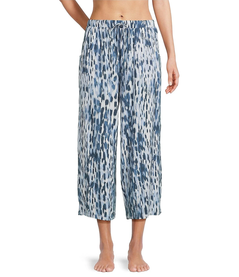 Nottibianche Ikat Print Coordinating Knit Cropped Drawstring Sleep Pants