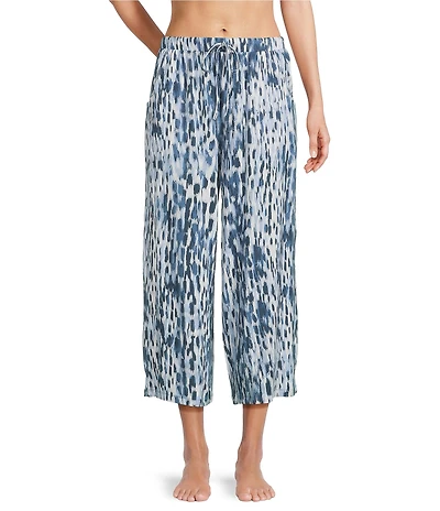 Nottibianche Ikat Print Coordinating Knit Cropped Drawstring Sleep Pants