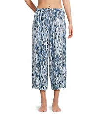 Nottibianche Ikat Print Coordinating Knit Cropped Drawstring Sleep Pants