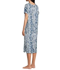 Nottibianche Ikat Print Short Sleeve V-Neck Knit Nightgown