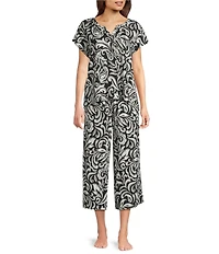 Nottibianche Moody Ikat Print Drawstring Tie Knit Coordinating Sleep Pants