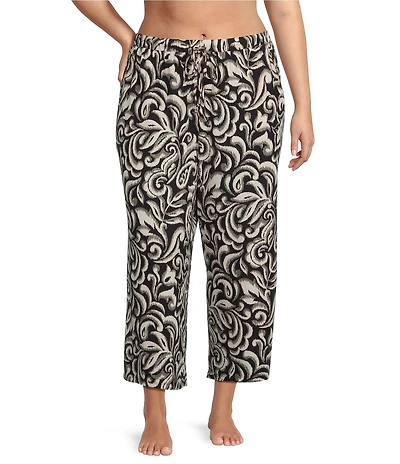 Nottibianche Plus Size Ikat Print Coordinating Cropped Sleep Pants