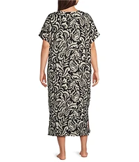 Nottibianche Plus Size Ikat Print Short Sleeve V-Neck Knit Caftan