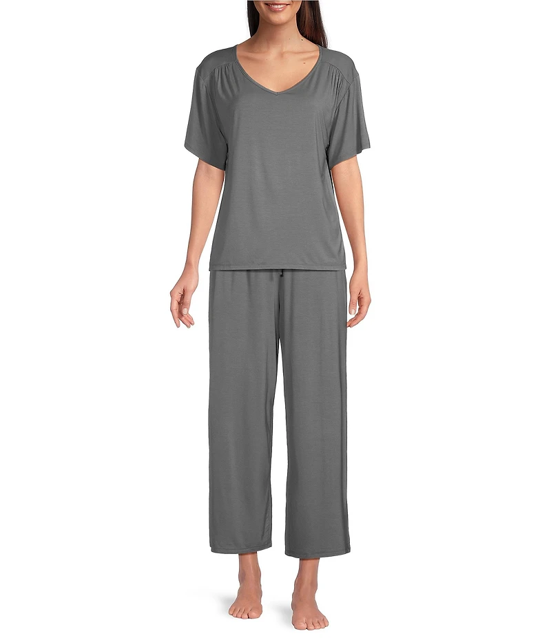 Nottibianche Solid Bamboo Jersey Knit Coordinating Cropped Sleep Pants