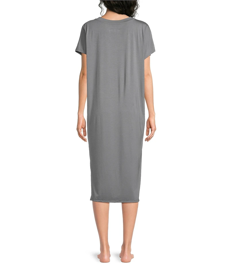 Nottibianche Solid Bamboo Jersey Knit Short Sleeve V-Neck Caftan