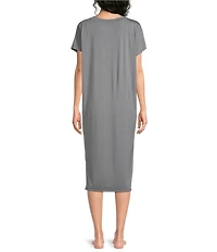 Nottibianche Solid Bamboo Jersey Knit Short Sleeve V-Neck Caftan