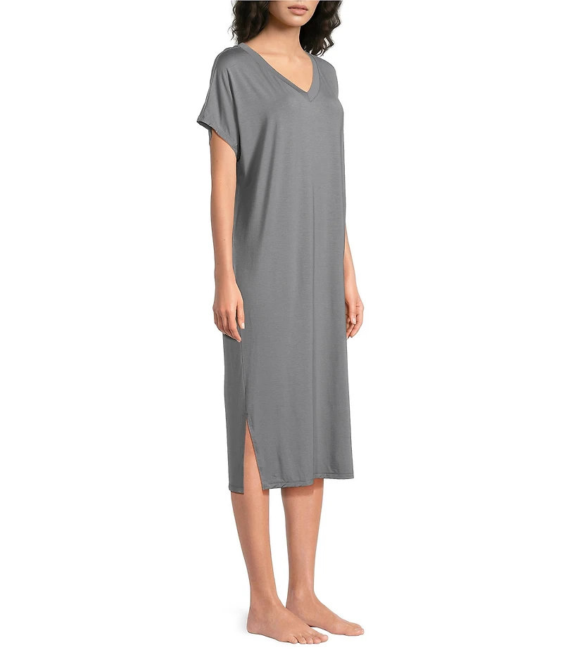 Nottibianche Solid Bamboo Jersey Knit Short Sleeve V-Neck Caftan