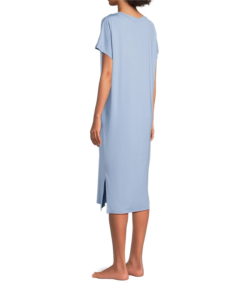 Nottibianche Solid Bamboo Jersey Knit Short Sleeve V-Neck Caftan