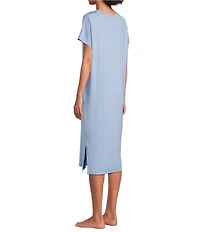Nottibianche Solid Bamboo Jersey Knit Short Sleeve V-Neck Caftan