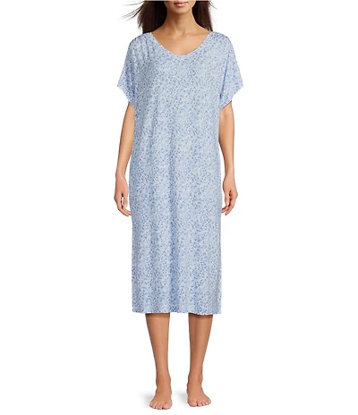 Nottibianche Spring Drop Print Short Sleeve V-Neck Pocketed Knit Caftan