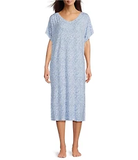 Nottibianche Spring Drop Print Short Sleeve V-Neck Pocketed Knit Caftan