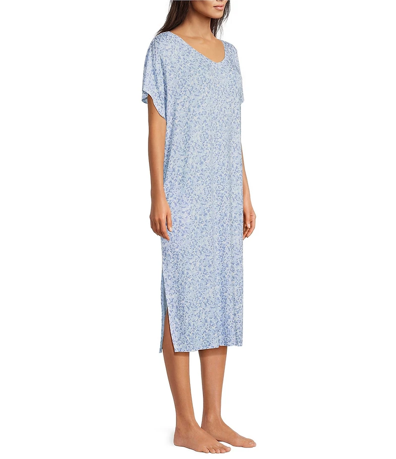 Nottibianche Spring Drop Print Short Sleeve V-Neck Pocketed Knit Caftan