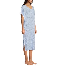 Nottibianche Spring Drop Print Short Sleeve V-Neck Pocketed Knit Caftan