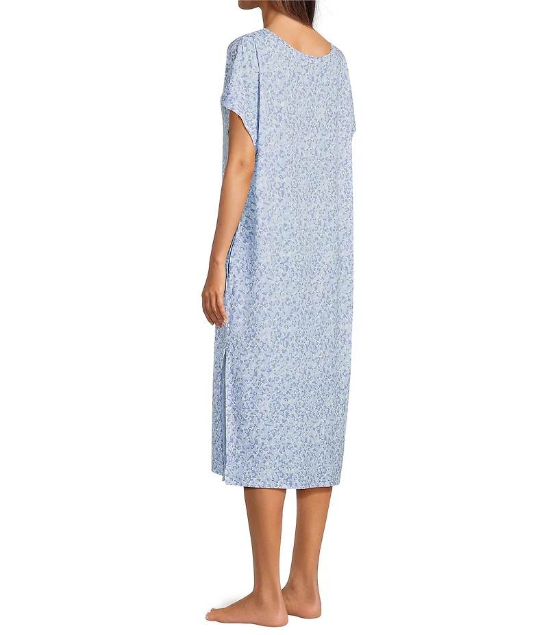 Nottibianche Spring Drop Print Short Sleeve V-Neck Pocketed Knit Caftan