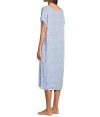 Nottibianche Spring Drop Print Short Sleeve V-Neck Pocketed Knit Caftan