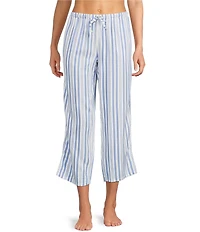Nottibianche Striped Drawstring Tie Coordinating Woven Cropped Sleep Pants