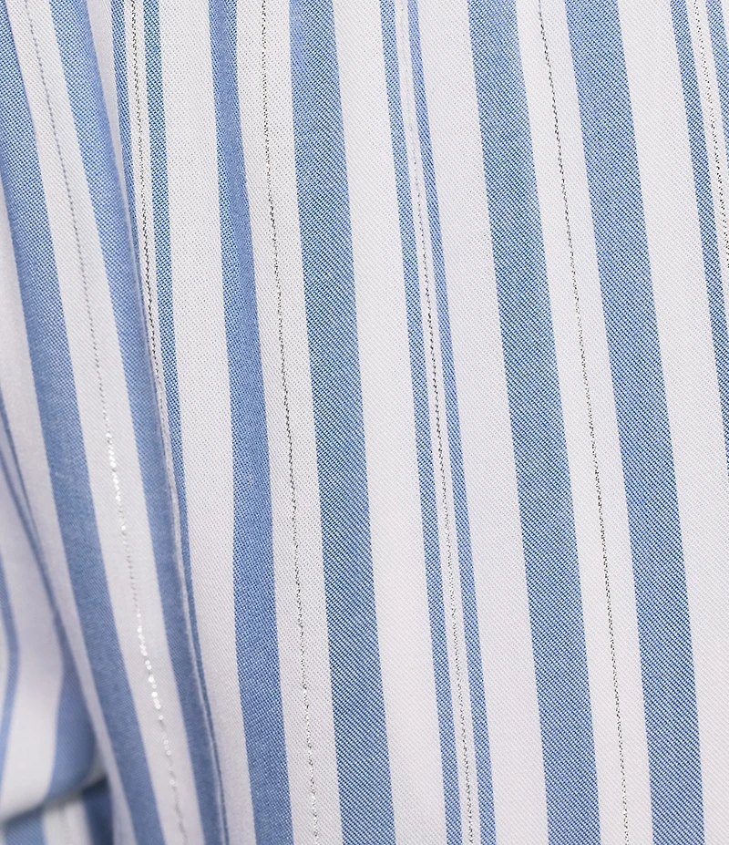 Nottibianche Striped Drawstring Tie Coordinating Woven Cropped Sleep Pants