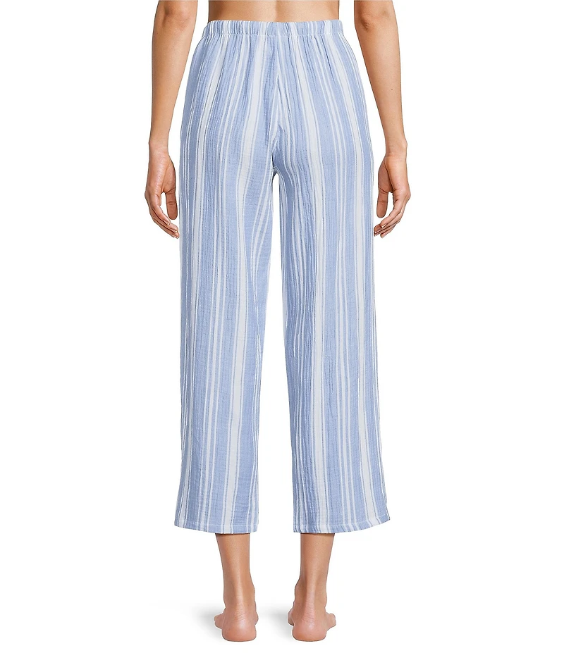 Nottibianche Striped Gauze Drawstring Tie Coordinating Cropped Sleep Pants