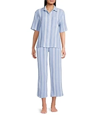 Nottibianche Striped Gauze Drawstring Tie Coordinating Cropped Sleep Pants