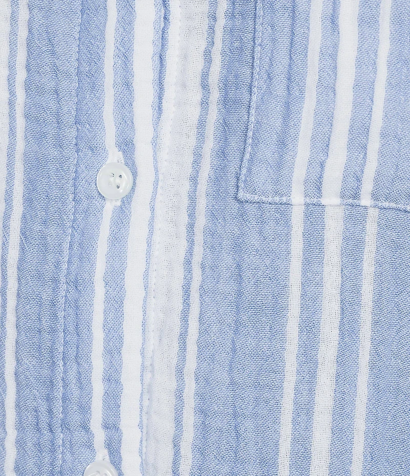 Nottibianche Striped Gauze Short Sleeve Notch Collar Button Front Coordinating Sleep Top