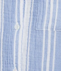 Nottibianche Striped Gauze Short Sleeve Notch Collar Button Front Coordinating Sleep Top