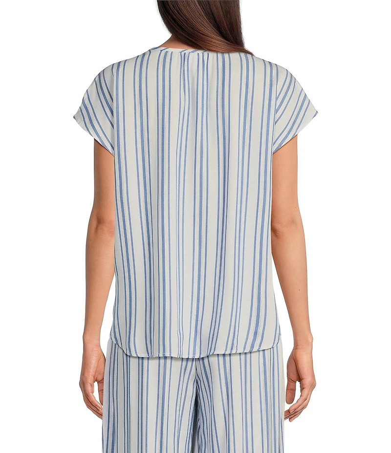 Nottibianche Striped Split Round Neck Cap Sleeve Coordinating Woven Sleep Top
