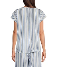 Nottibianche Striped Split Round Neck Cap Sleeve Coordinating Woven Sleep Top
