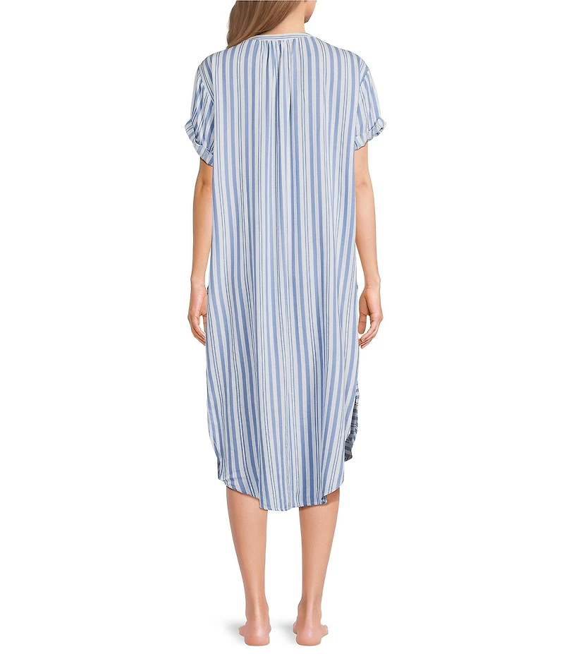 Nottibianche Striped Split Round Neck Short Sleeve Woven Caftan