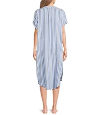 Nottibianche Striped Split Round Neck Short Sleeve Woven Caftan
