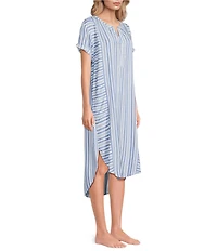 Nottibianche Striped Split Round Neck Short Sleeve Woven Caftan