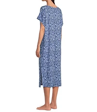 Nottibianche Texture Line Print Short Sleeve V-Neck Pocketed Knit Caftan